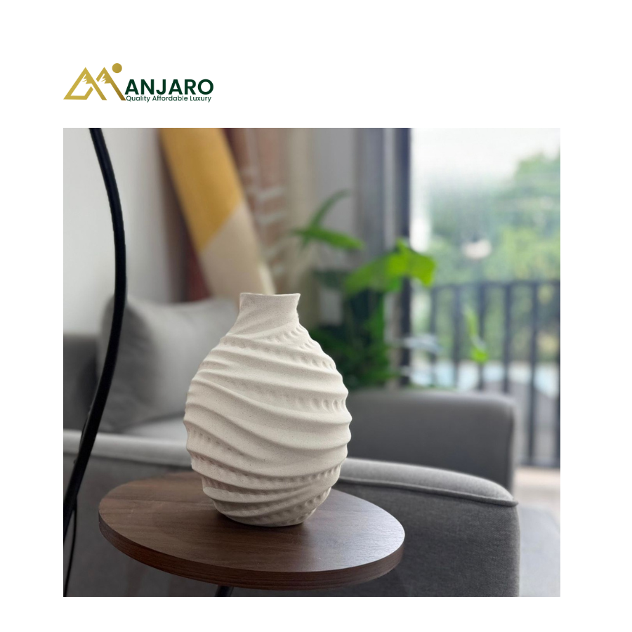 Abstract Textured Ceramic Decorative Vase – Ivory White