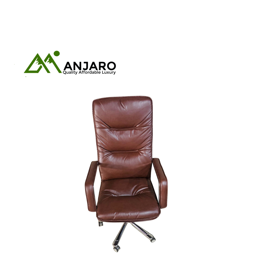 Executive Command High-Back Ergonomic Office Chair - Premium Brown Leatherette with Lumbar Support