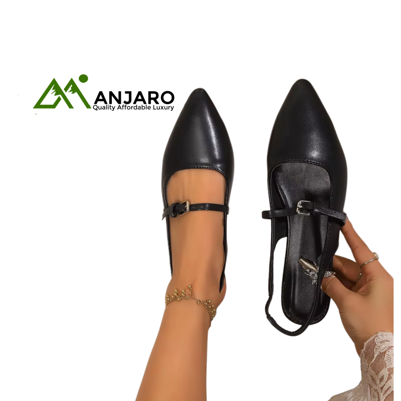 Black One-Line Buckle Toe Back Hollow Flats – Stylish PU Summer Platform Sandals for Women