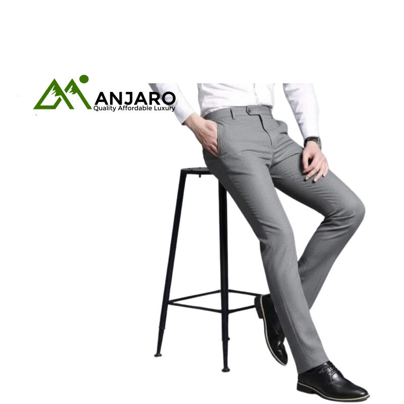 Men’s Slim-Fit Stretch Gray Formal Trousers – Tailored Comfort & Timeless Elegance