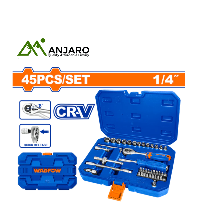 Wadfow  45 Pcs 1/4" Socket Set WST4D45