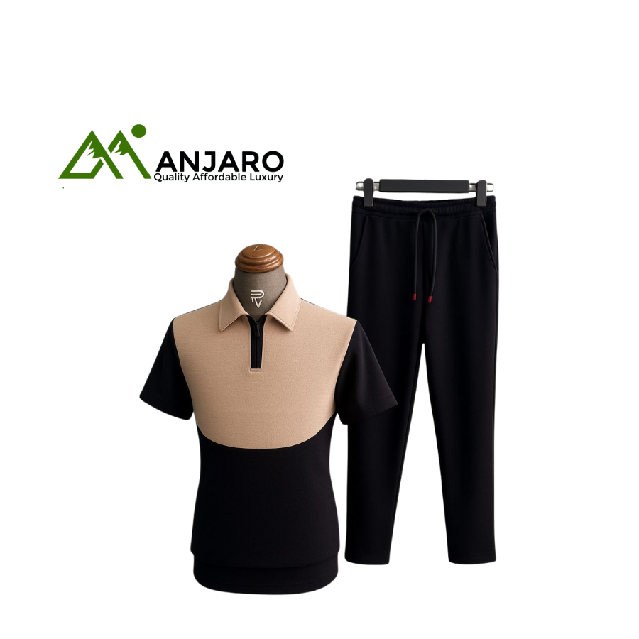 Unisex Contrast-Yoke Polo Two-Piece Set