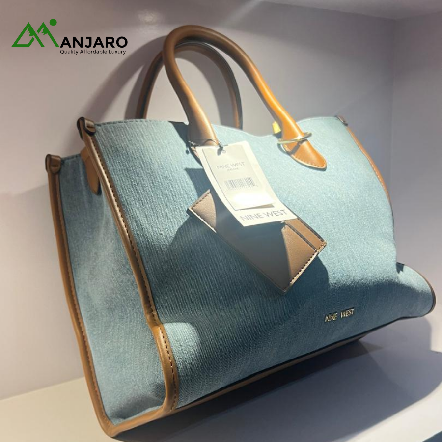 Nine West Light Blue Denim/Canvas Top Handle Tote Bag – Casual, Spacious & Stylish Everyday Tote