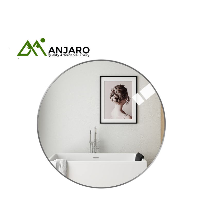 TUK Grey Wall Mirror 800-50×50 – Modern circle Mirror with Sleek Grey Frame
