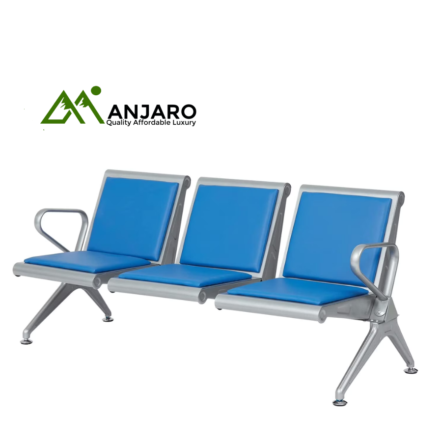 3-Seater Waiting Bench with Cushioned Seats & Metal Frame – Reception & Office Furniture
