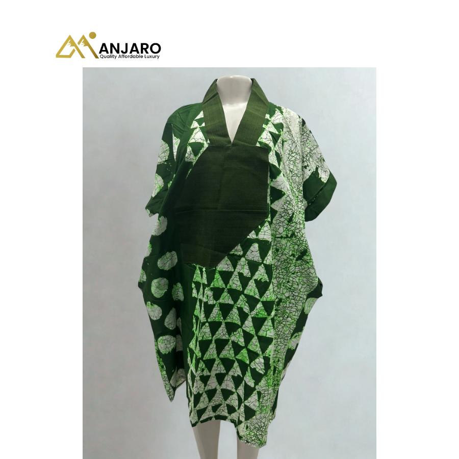 Women’s African Print Boubou Dress – Free Size | Green Ankara Pattern, Breathable Loose Fit