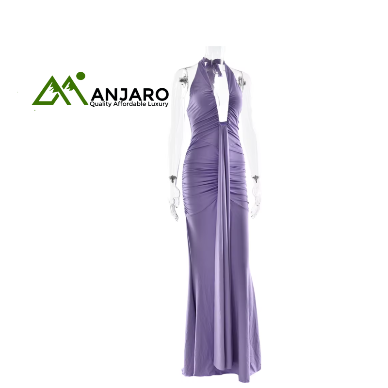 Sexy Halter Deep V-Neck Backless Maxi Dress – Slim Fit Summer Beach Dress for Women