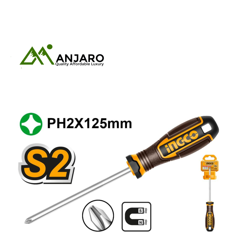 HSDPH2125 Phillips Screwdriver PH2 x 125mm – S2 Steel Blade with Magnetic Tip & Ergonomic Handle