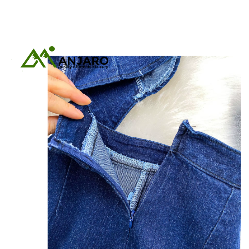 Denim 2Pcs Set – Sleeveless Metal Buckle Denim Top with Wide-Leg Jeans Pants | Women’s Casual Outfit