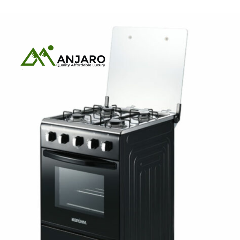 Bruhm BGC-5540IB 4-Burner Gas Cooker with Oven – Sleek Black Design for Efficient Cooking