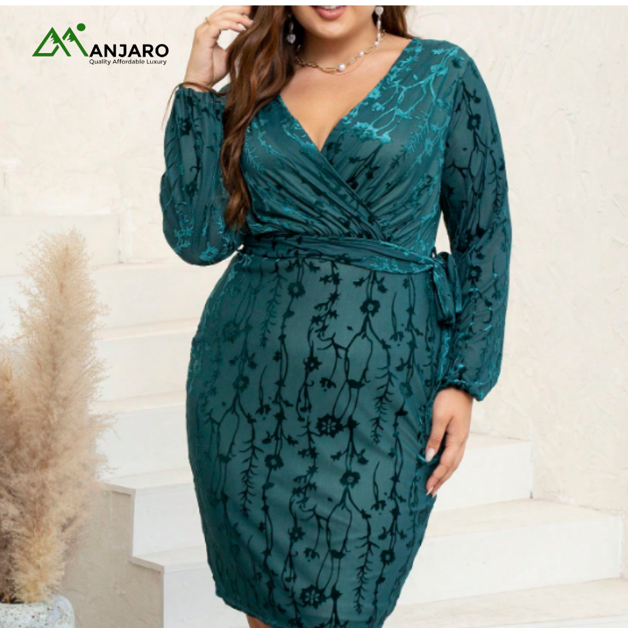 D&M Women’s Knee-Length Bodycon Dress – Elegant V-Neck Long Sleeve Casual Autumn Dress | Plus Size(Shipping Fe Included)