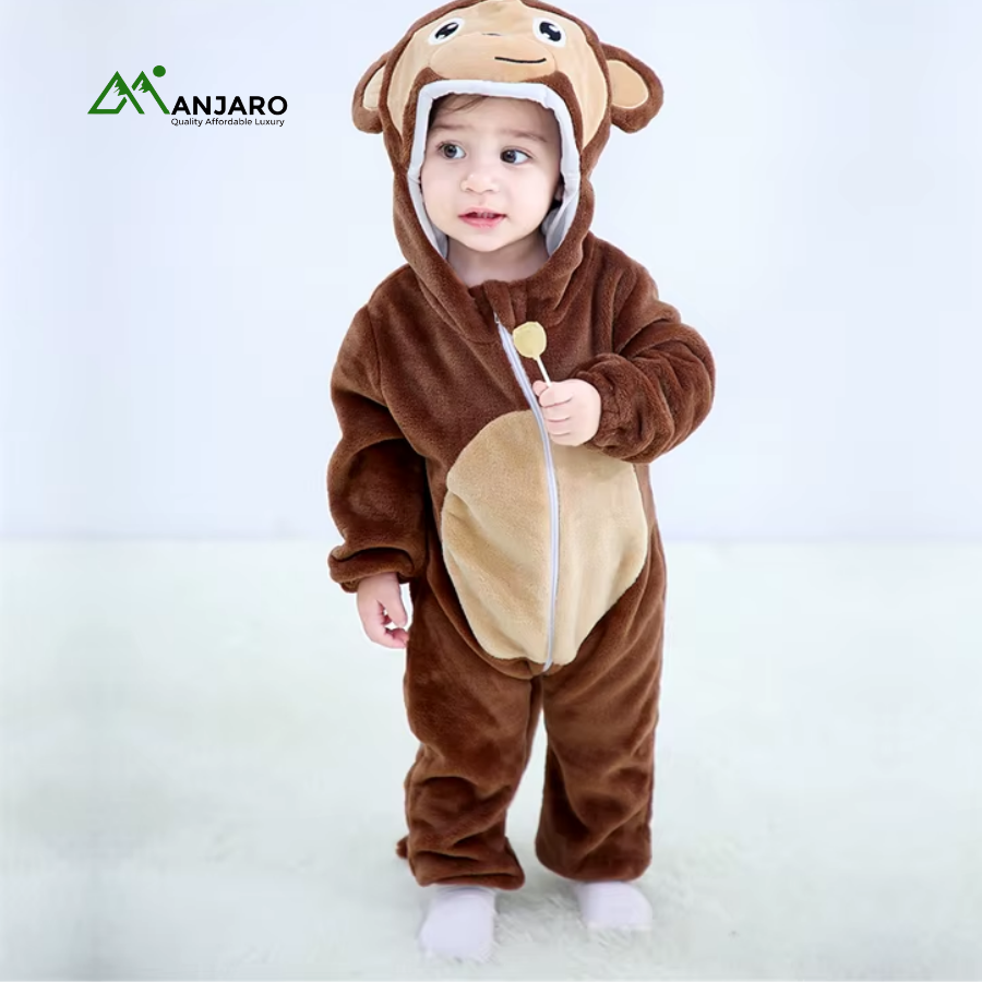 MICHLEY Winter Flannel Animal Baby Hooded Jumpsuit – Warm Knitted Zipper Romper for Infants & Toddlers(Shipping Fee Included)