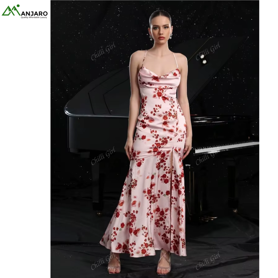 D&M Summer Ladies Sexy Backless Floral Maxi Dress – Spaghetti Strap Bohemian Bodycon Beach Gown(Shipping Fee Included)
