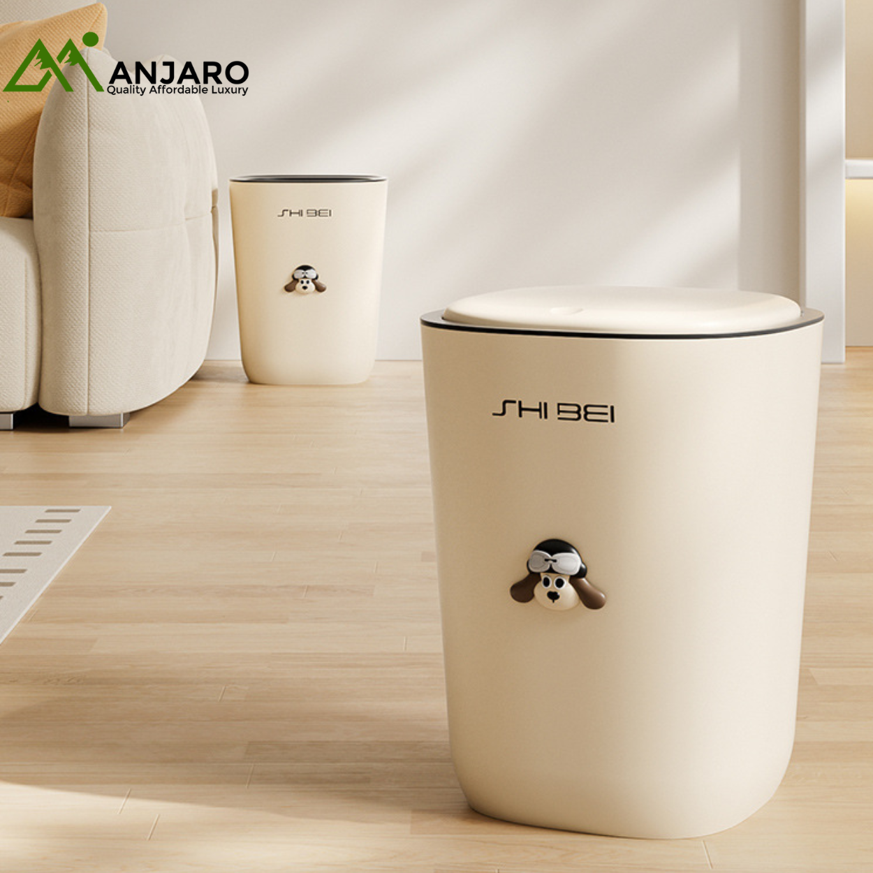 Cartoon Style Push-Button Trash Can