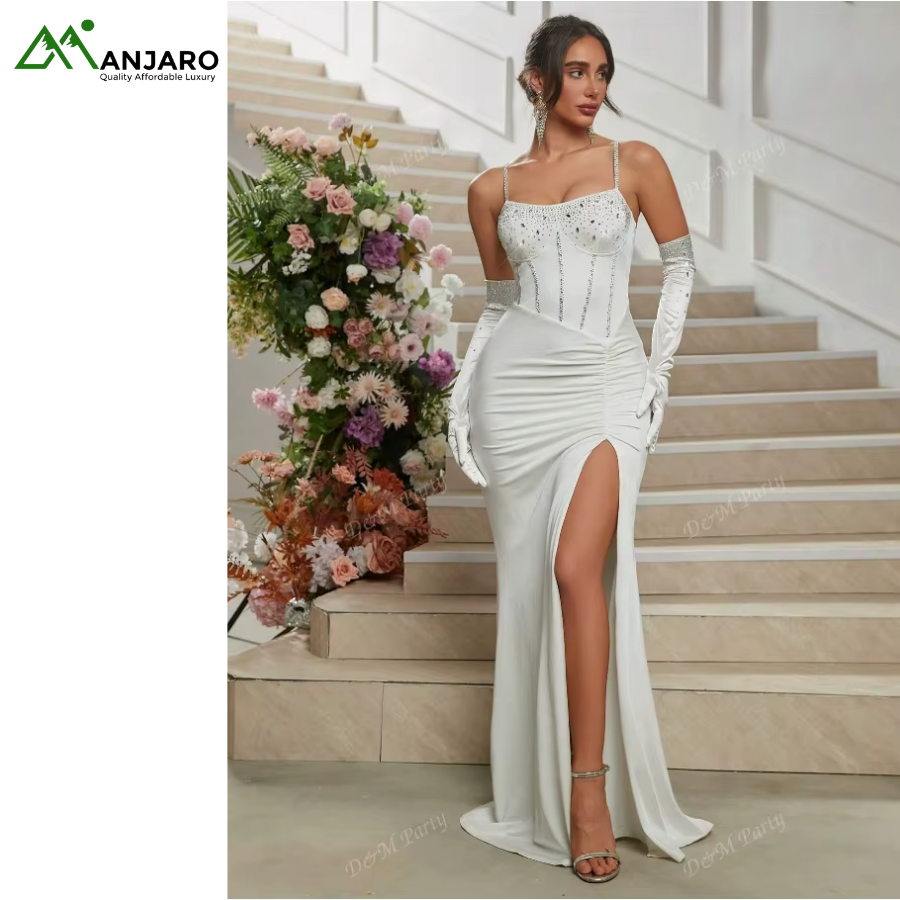 D&M Women’s Elegant Halter Fishbone Floor-Length Dress – High Waist Slit Luxury Evening Gown(Shipping Fee Included)