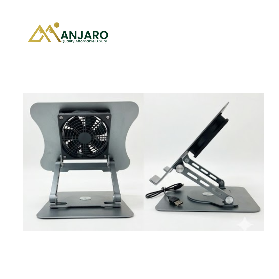 Rotating Laptop Stand with Cooling Fan – 360° Adjustable, Foldable & Heat Dissipation | For Laptops & Tablets up to 15.6″