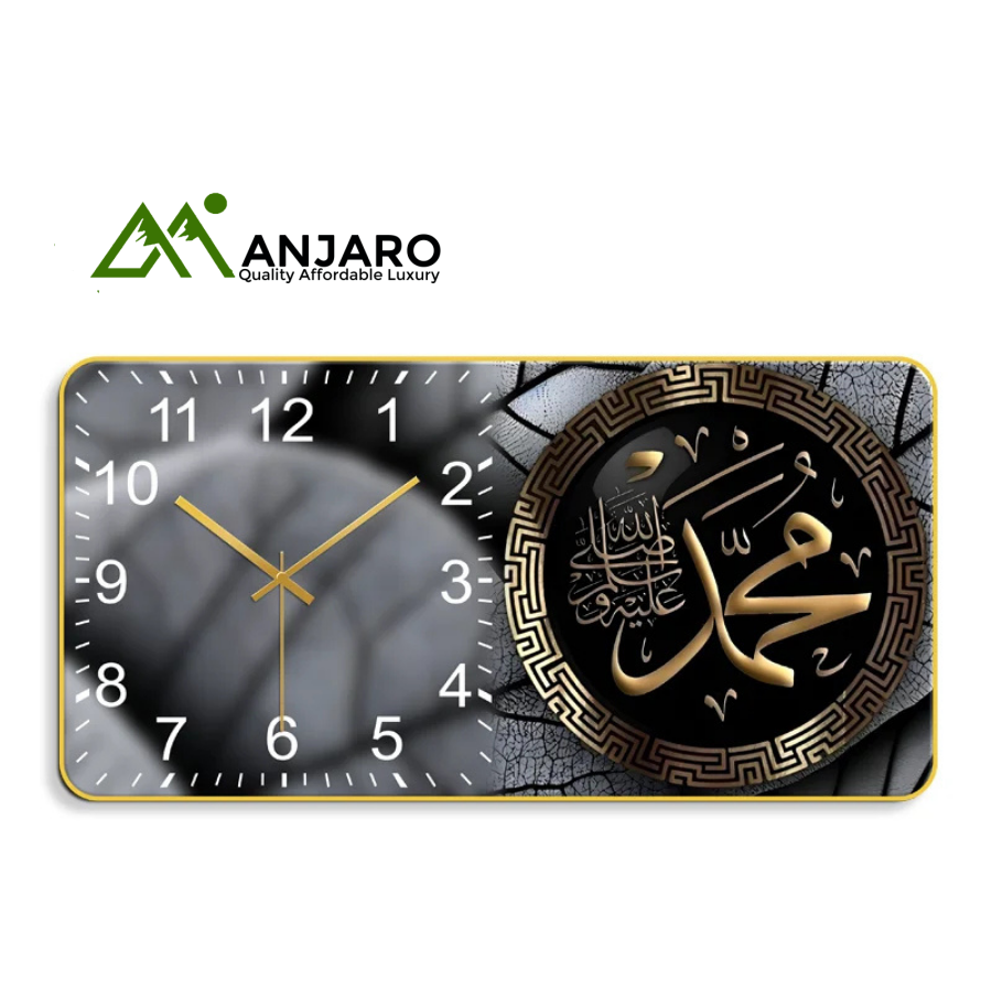 Islamic Crystal Clock Painting – Wall Décor with 3D Effect & Quran Verse Accent