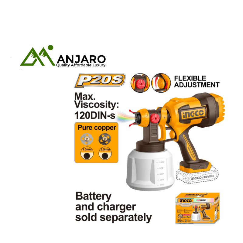 CSGLI2004 Cordless Spray Gun 20V – 1000ml Container, 800ml/min Flow | Adjustable Precision Paint Sprayer