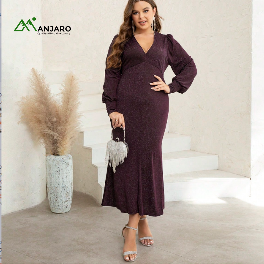 D&M Plus-Size Women’s Knee-Length Lantern Sleeve Bodycon Dress – Elegant Casual Autumn Dress(Shipping Fee Included)