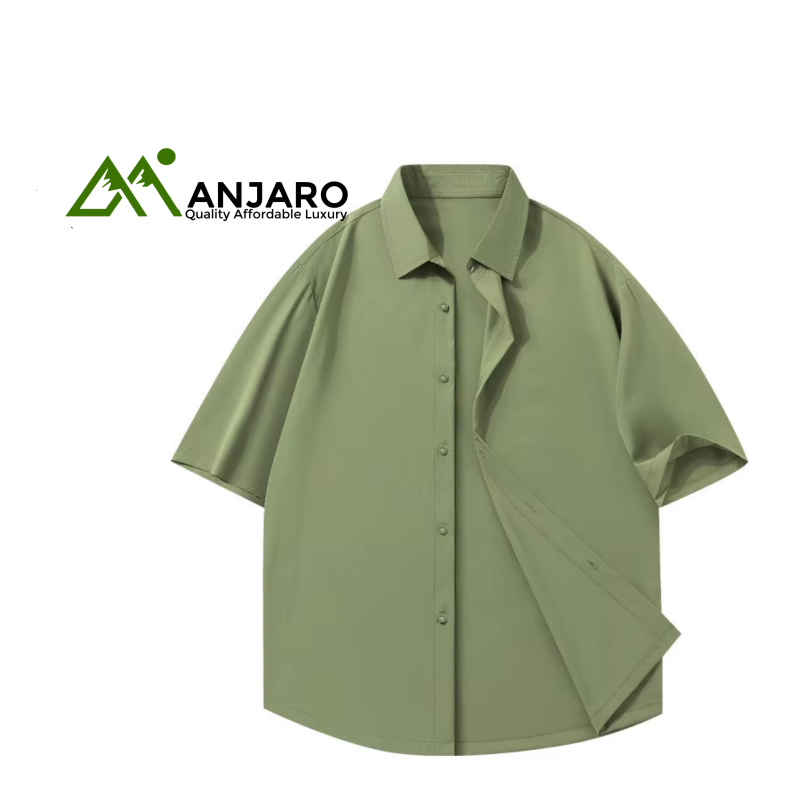 Men’s Casual Half-Sleeved Summer Shirt – Solid Color Lapel Clean Loose Fit