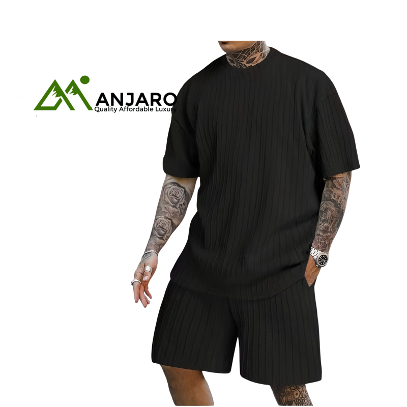 Men’s Knit T-Shirt & Shorts Set – Casual Sports 2-Piece Outfit Round Neck Short Sleeve Summer Gym Clothing