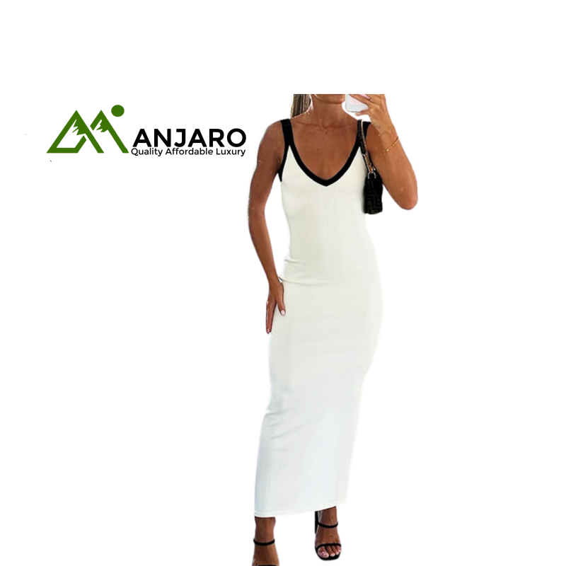 Block Color Spaghetti Strap Bodycon Slit Long Dress – Sexy Slim Fit Summer Women’s Dress