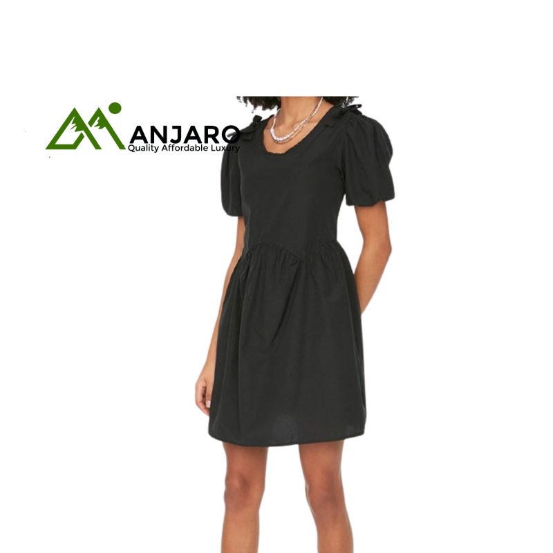 Black Balloon Sleeve Dress – Elegant, Flowing Design with Statement Sleeves | Size S–XL