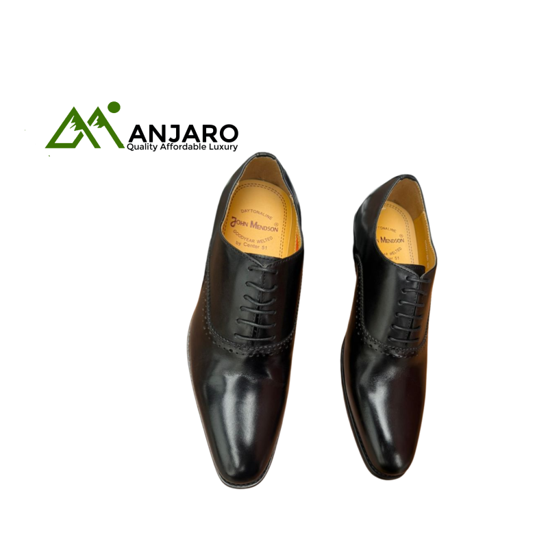 John Mendson Men’s Black Leather Oxford Shoes – Premium Goodyear Welted Lace-Up Dress Footwear