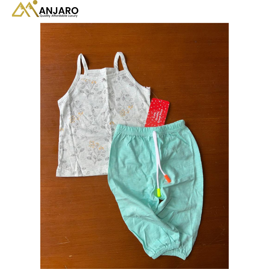 Girls' Floral Camisole Top and Mint Green Joggers – 2-Piece Set