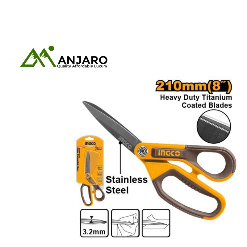 HSCRS812108 8" Titanium-Plated Stainless Steel Long-Blade Scissors with Rubber Grip – Precision Cutting for Fabric, Plastic & Cardboard