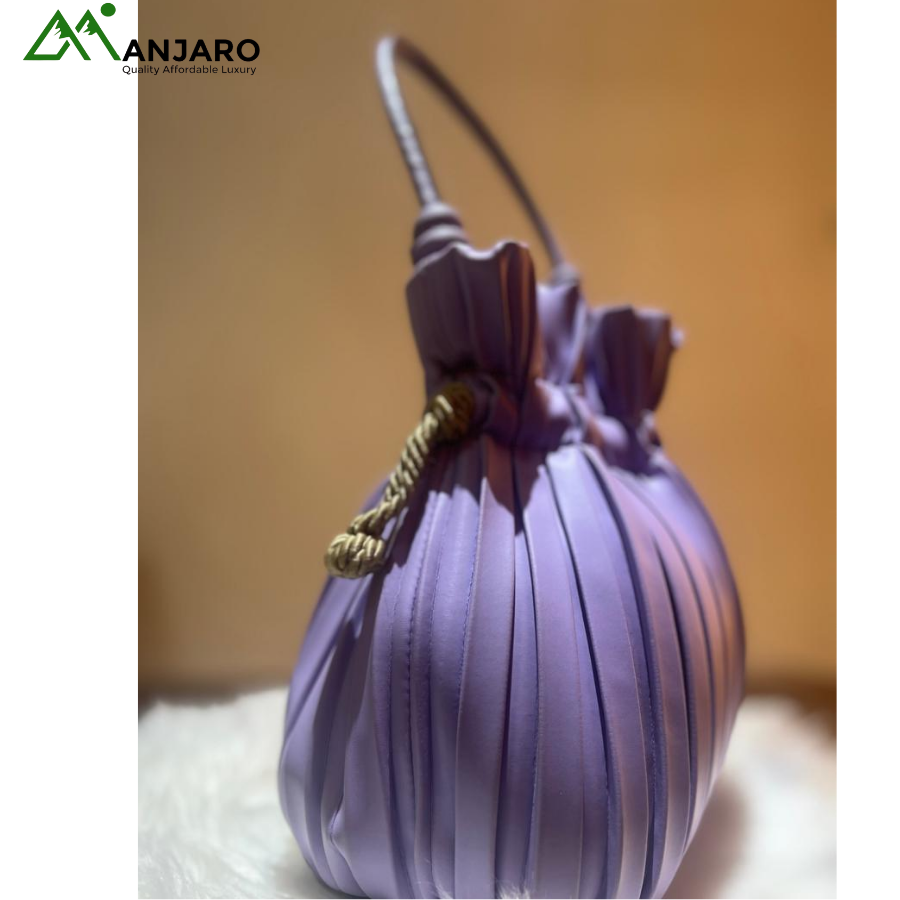 Lavender Pleated Drawstring Bucket Bag – Stylish & Compact Everyday Handbag