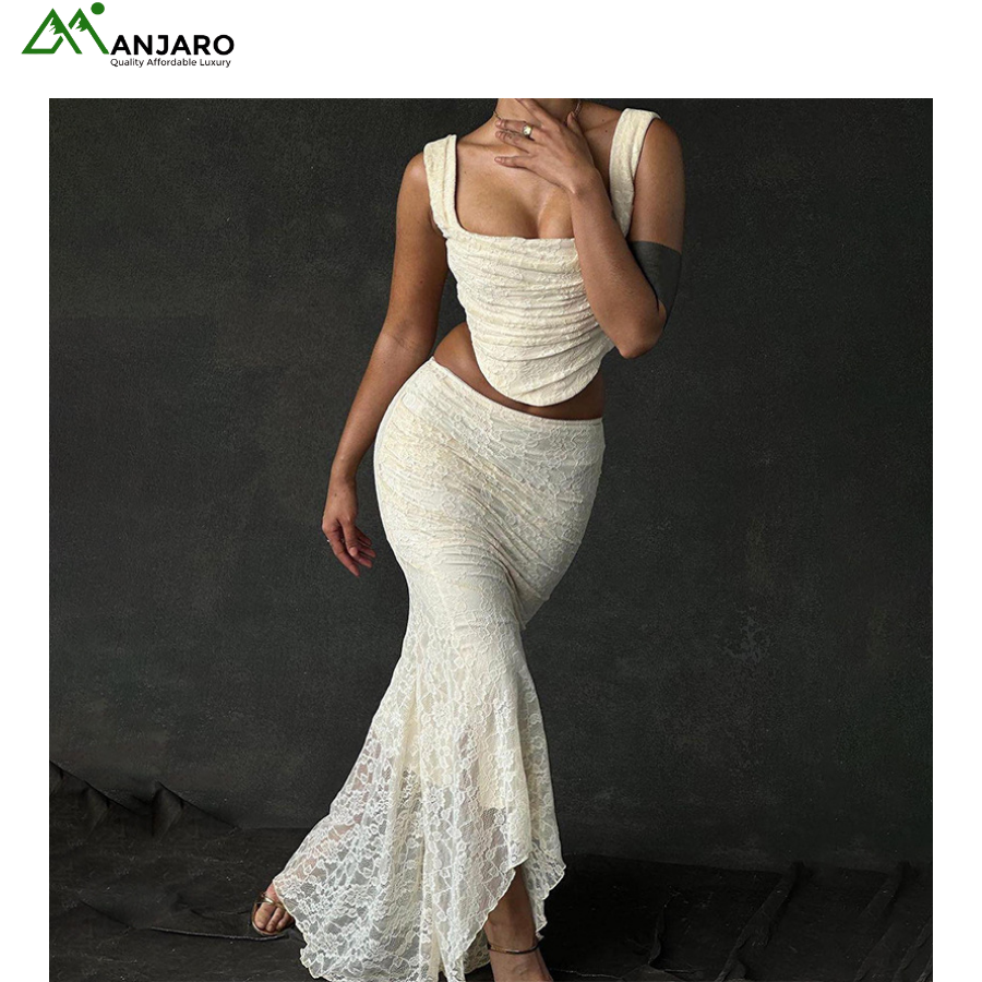 Autumn Elegant Strapless Lace Top & Two-Way High-Waisted Fishtail Skirt Set – Socialite Chic Outfit for Women(Shipping Fee Included)