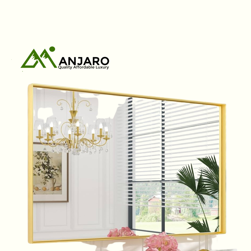 TUK 002 Gold Wall Mirror – 60×40 cm | Sleek Rectangular Bathroom or Vanity Mirror