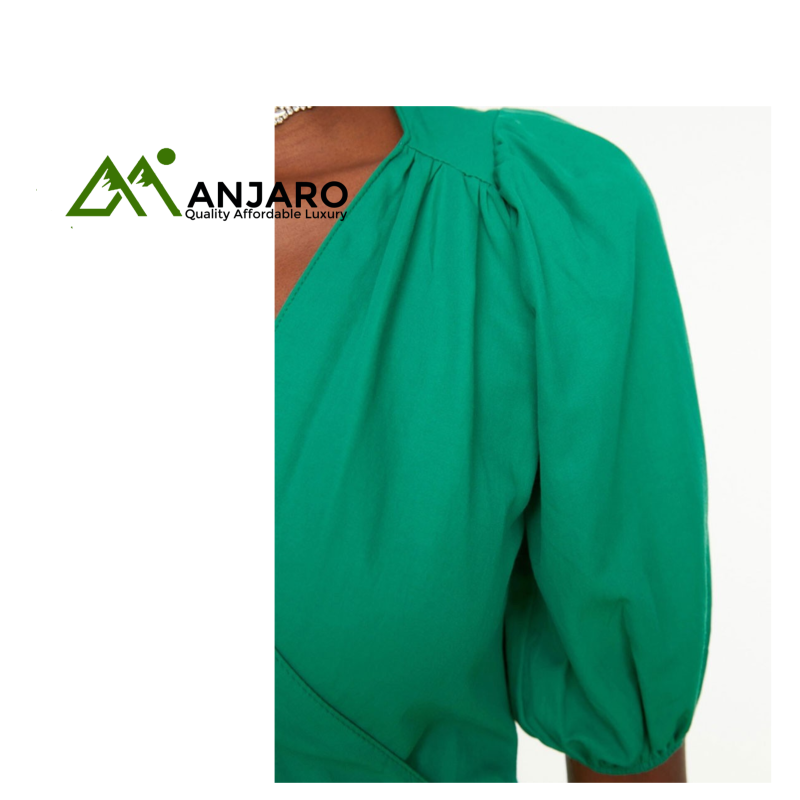 Green Collar Detailed Poplin Dress