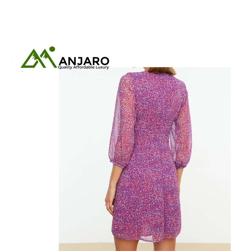 Purple Floral Pattern Mini Dress