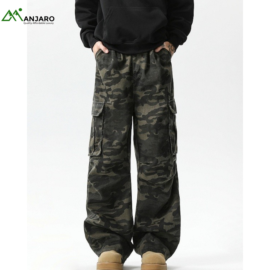American-Style High Street Camouflage Multi-Pocket Overalls – Unisex Straight Wide-Leg High-Waist Casual Pants – N7019(Shipping Fee Included)