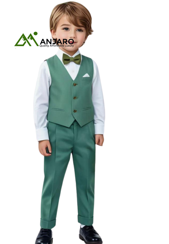 Quality Kids Double-Breasted 3-Piece Suit – Blazer, Waistcoat & Trousers, Stylish Formal Wear for Boys