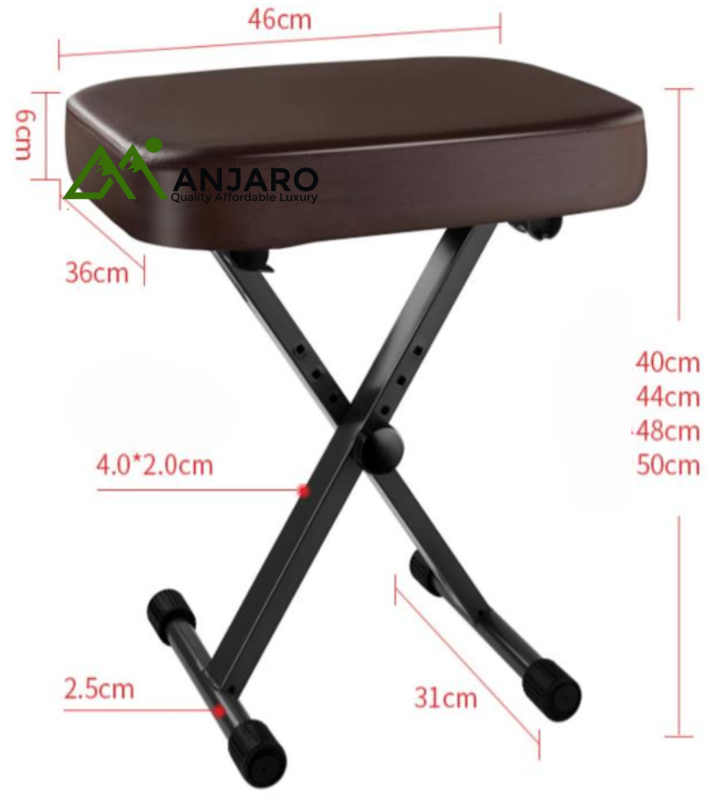 Asanasi PB-H Four-Range Thickened Electric Organ Stool – Matte Iron Frame with PU Leather Seat (46×36cm)