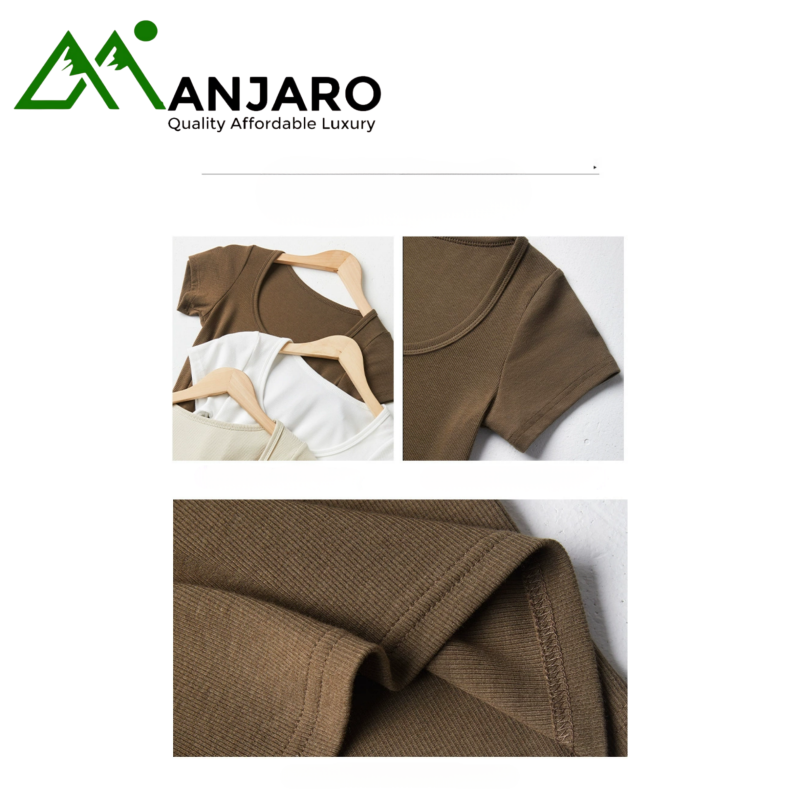 Women’s Ribbed Round Neck Short-Sleeved T-Shirt (Shipping Fee Included)