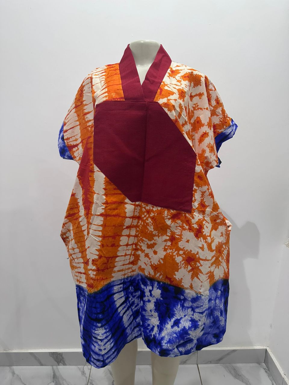 Tie-Dye African Bubu Dress with Statement Panel – One Size, Loose Fit, Breathable & Stylish
