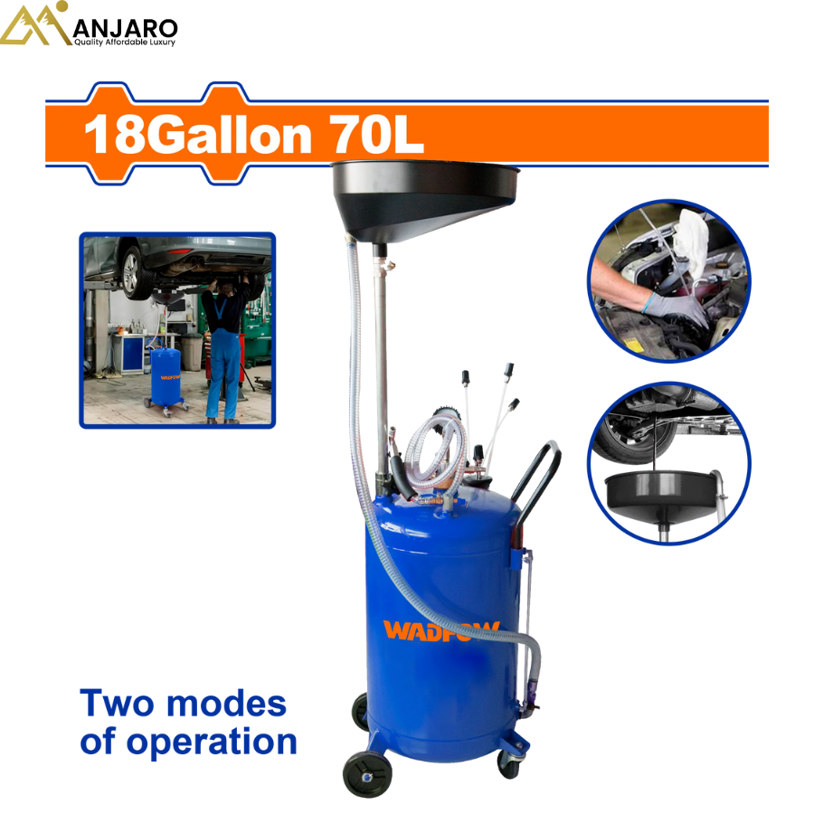 Wadfow Pneumatic Waste Oil Drainer – 18 Gallon / 70L Capacity, 10L Basin, Carton Packed WKD2A07