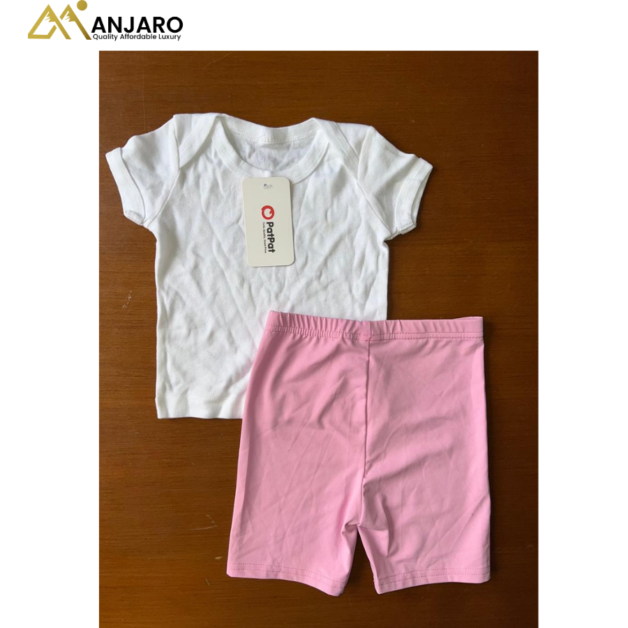 PatPat Baby Girls' Solid White Top and Pink Shorts – 2-Piece Set