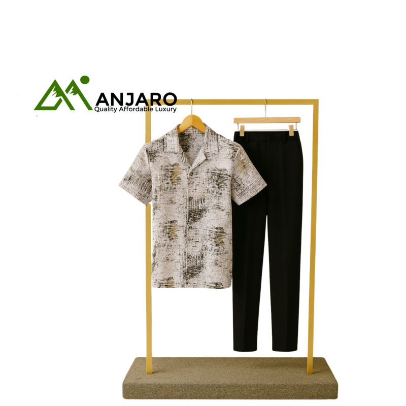 Perfectman Men’s Zigzag Print Short Sleeve Shirt & Drawstring Trouser Set