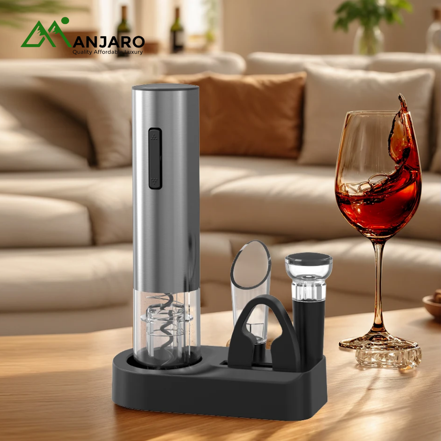 5-in-1 Luxury Electric Wine Opener Set | Automatic Corkscrew, Pourer, & Preserver | Complete Bar Kit
