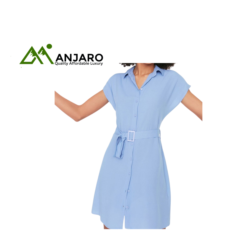 Blue Belted Mini Shirt Dress