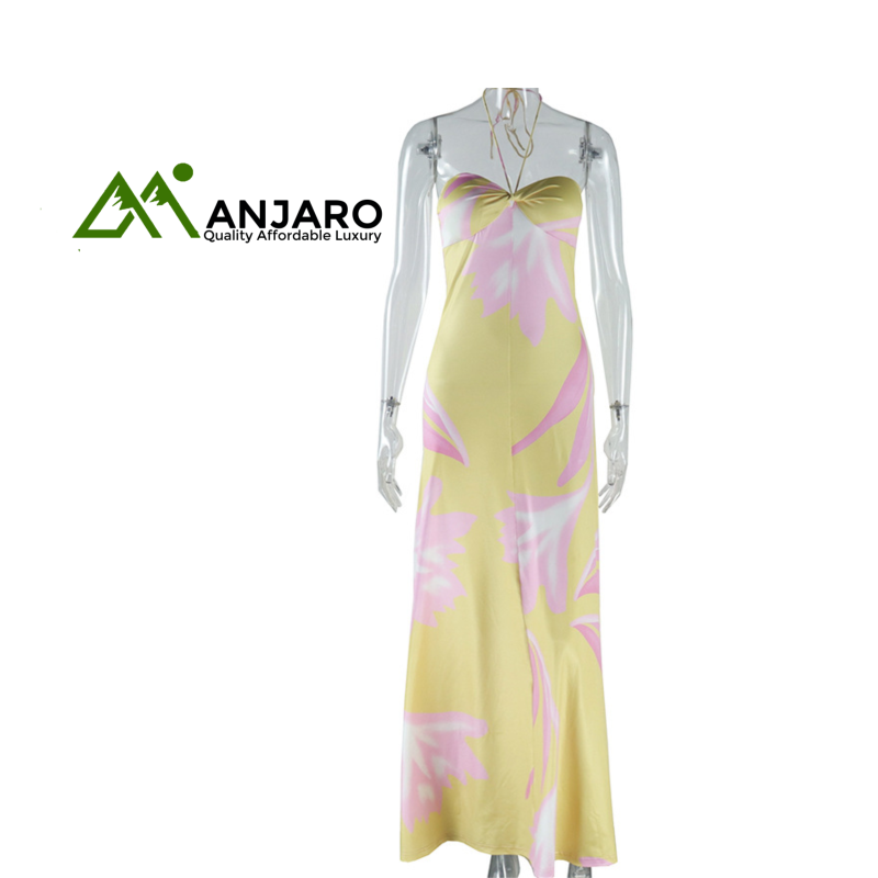 Chunya Summer Sleeveless Halter Bodycon Maxi Dress with Beading – Breathable & Eco-Friendly