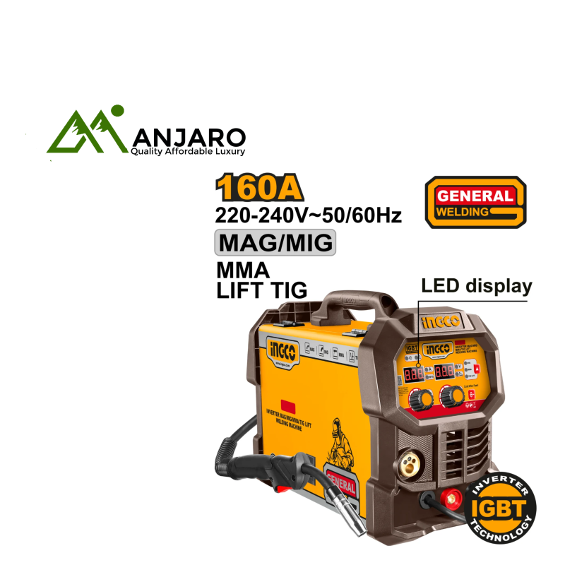 ING-MGT16058 Inverter MAG/MIG/MMA/TIG Lift Welding Machine – 160A | 4-in-1 Multi-Function Welding System with LED Display