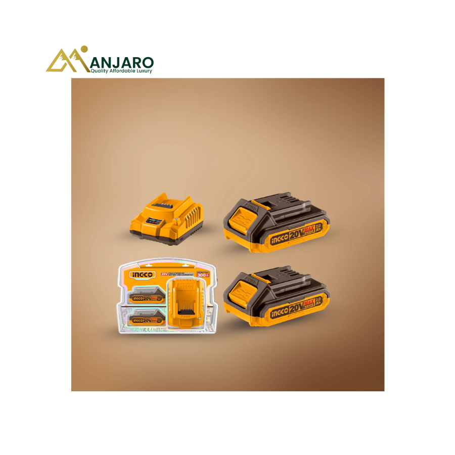 INGCO 20V Lithium-Ion Battery & Charger Kit – 2.0Ah, 4.0Ah & 5.0Ah P20S Series – FBCPK2212, FBCPK2013 & FBCPK2513