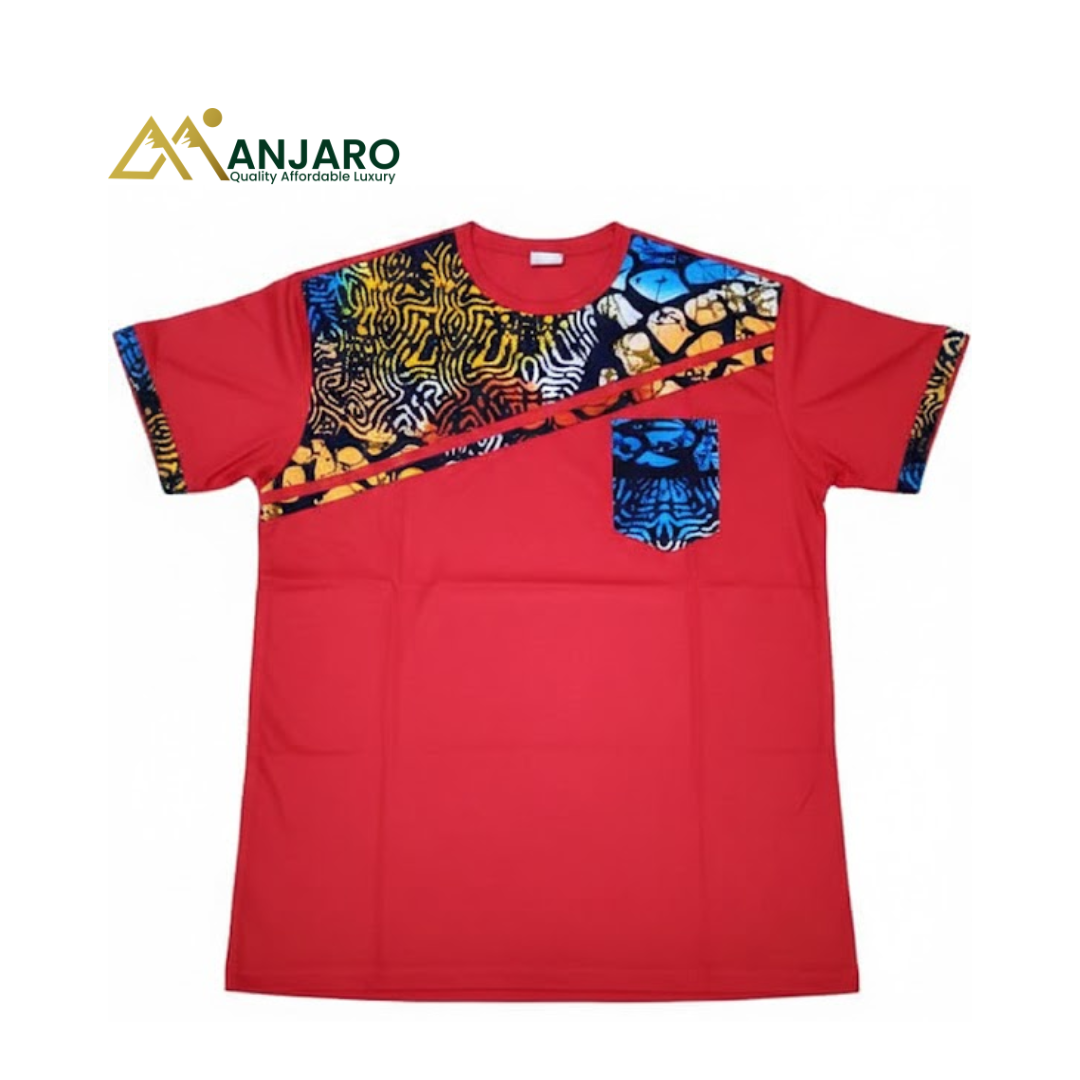 African Print Patchwork T-Shirt – Red