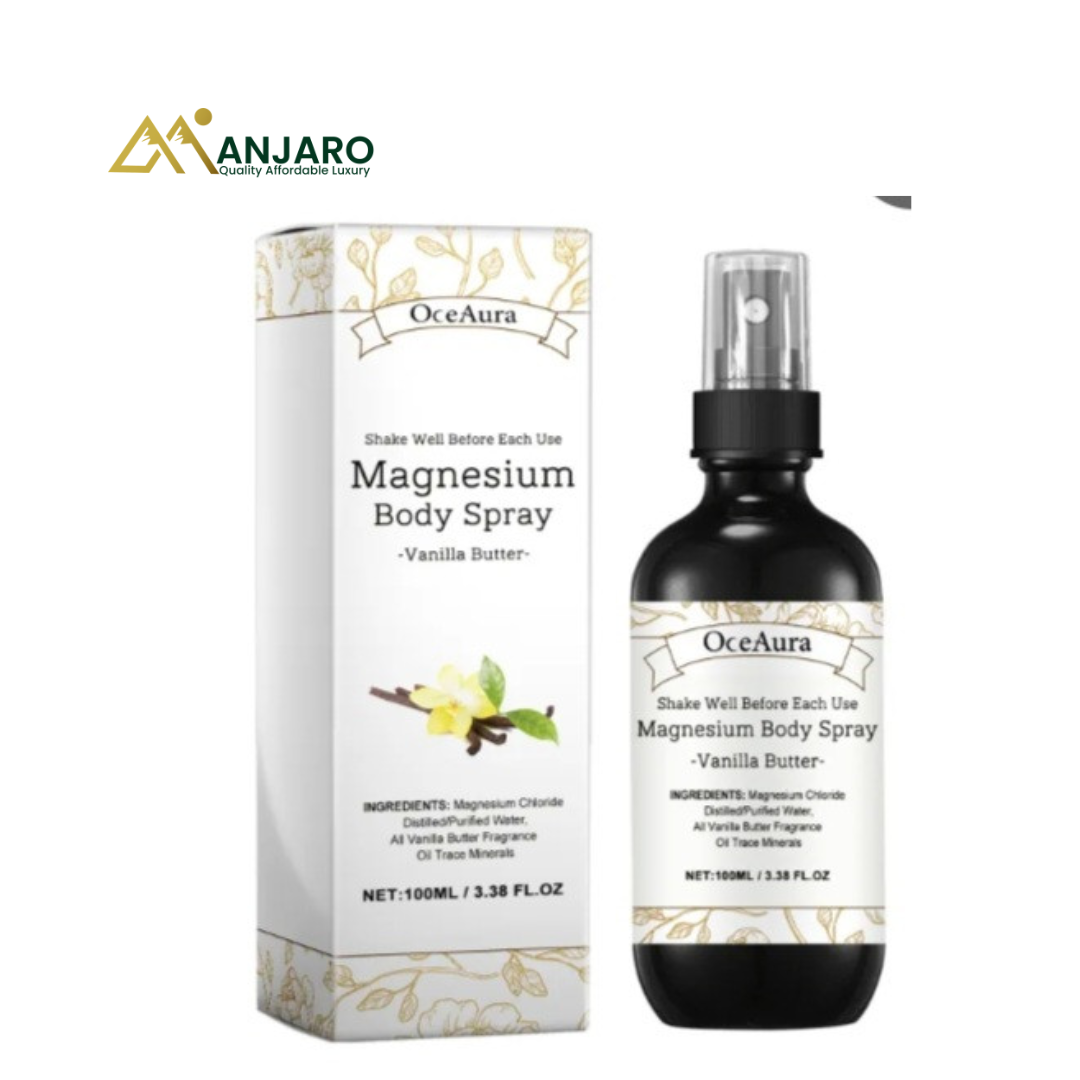 OceAura Magnesium Body Spray – 100ml (3.38 FL. OZ) – Vanilla Butter Scent – With Trace Minerals
